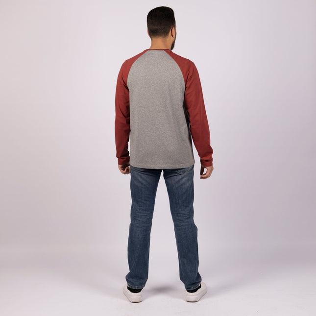 MEDIUM GREY MELANGE - RED ROCK | Adult Long Sleeve Baseball Tshirt - Adult Long Sleeve Baseball Tshirt - Jobedu Jordan