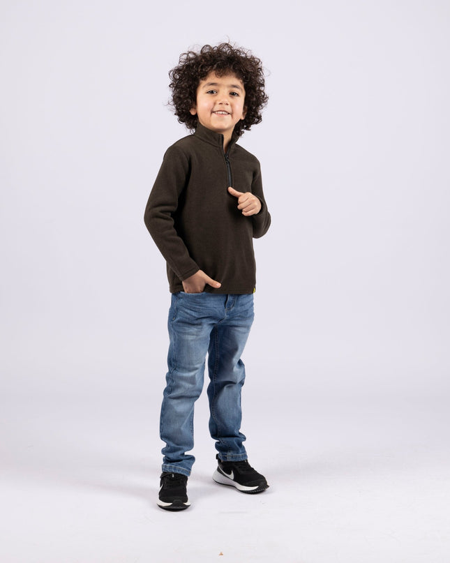 Roasted Coffee | Kids Quarter Zip Sweater - Kids Quarter Zip Sweater - Jobedu Jordan