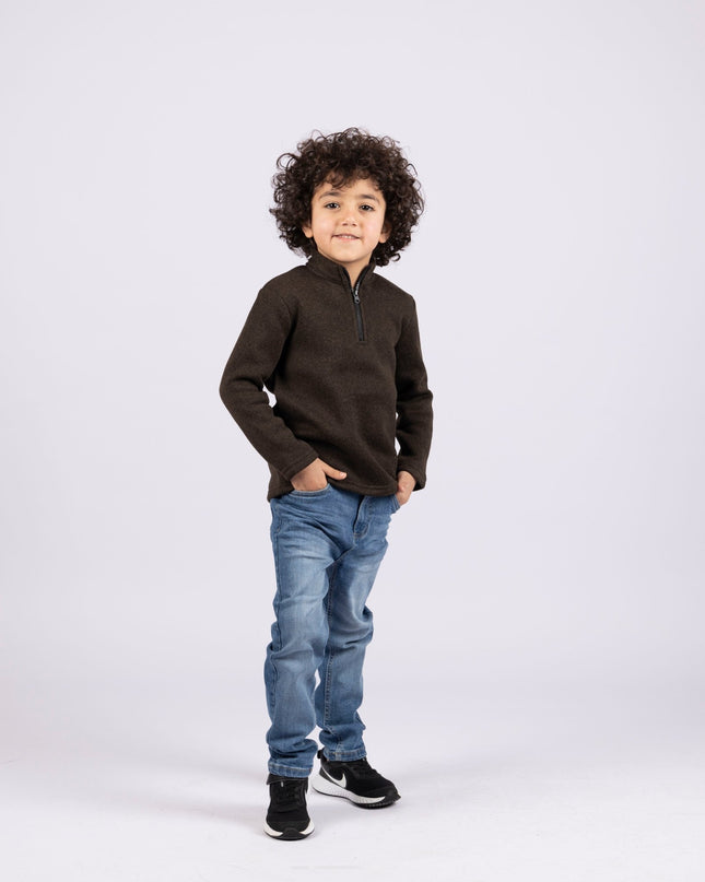 Roasted Coffee | Kids Quarter Zip Sweater - Kids Quarter Zip Sweater - Jobedu Jordan