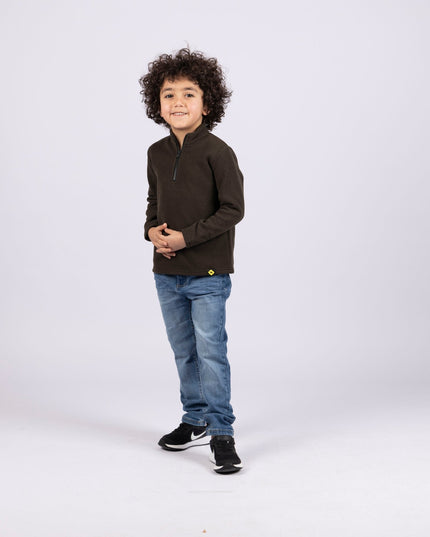 Roasted Coffee | Kids Quarter Zip Sweater - Kids Quarter Zip Sweater - Jobedu Jordan