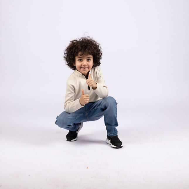 Tan | Kids Quarter Zip Sweater - Kids Quarter Zip Sweater - Jobedu Jordan