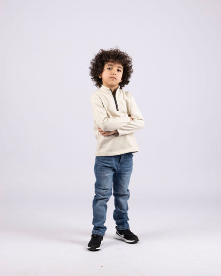 Tan | Kids Quarter Zip Sweater - Kids Quarter Zip Sweater - Jobedu Jordan