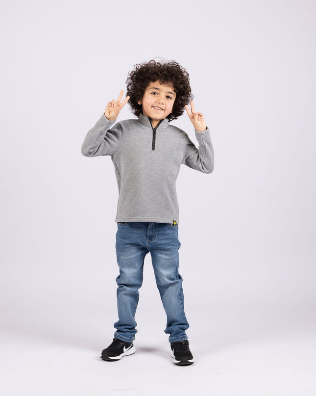 Vintage Grey | Kids Quarter Zip Sweater - Kids Quarter Zip Sweater - Jobedu Jordan
