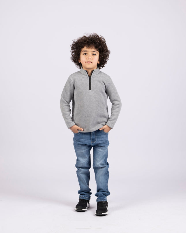 Vintage Grey | Kids Quarter Zip Sweater - Kids Quarter Zip Sweater - Jobedu Jordan